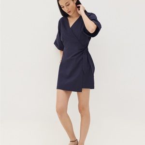 Navy kimono mini wrap dress
